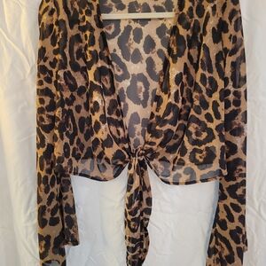 Leopard Print Tie-Front Blouse